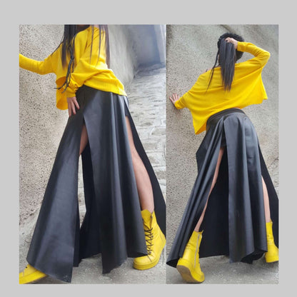 Long Short Leather Skirt - Handmade clothing from AngelBySilvia - Top Designer Brands 