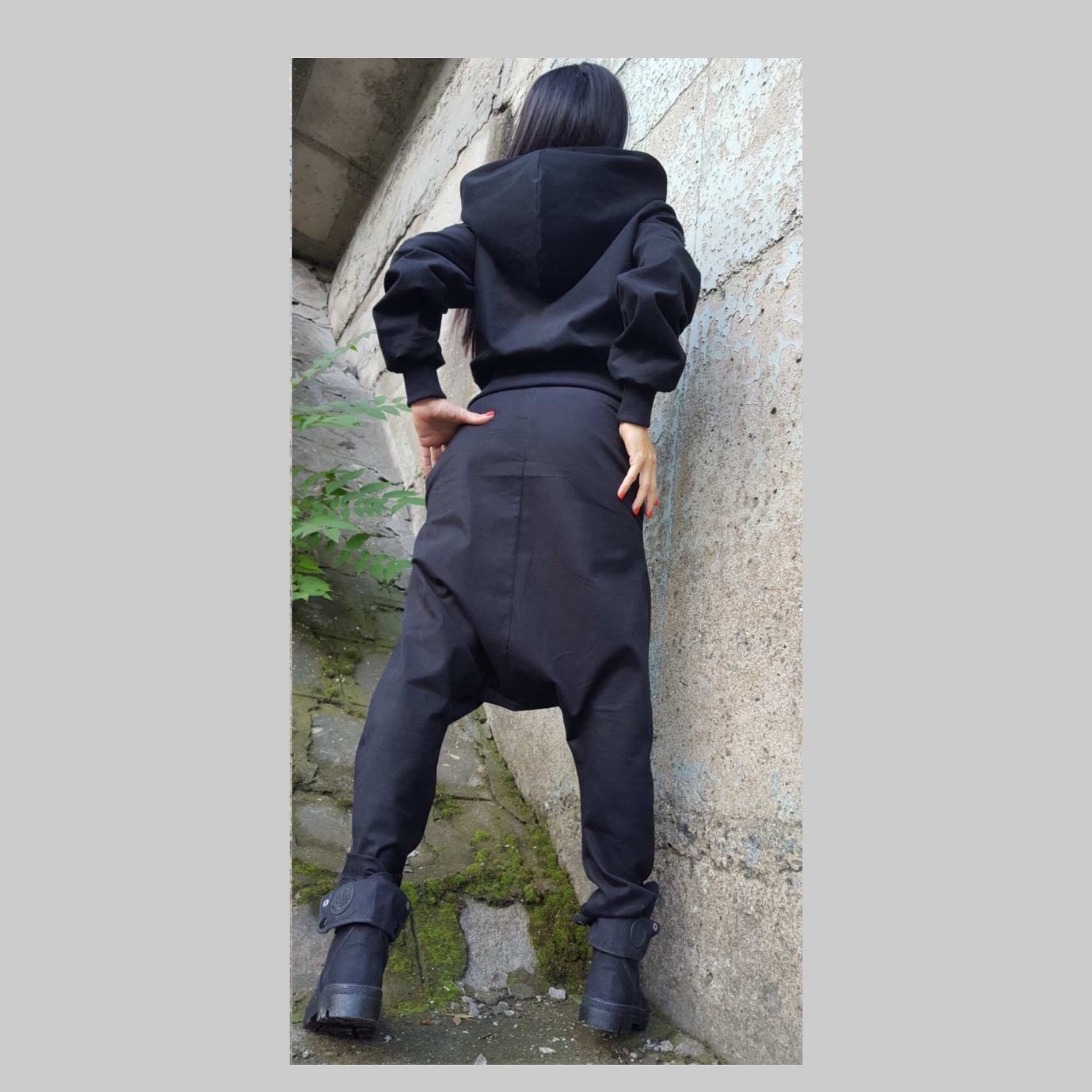 Unique Drop Crotch Women Black Pants - Handmade clothing from AngelBySilvia - Top Designer Brands 