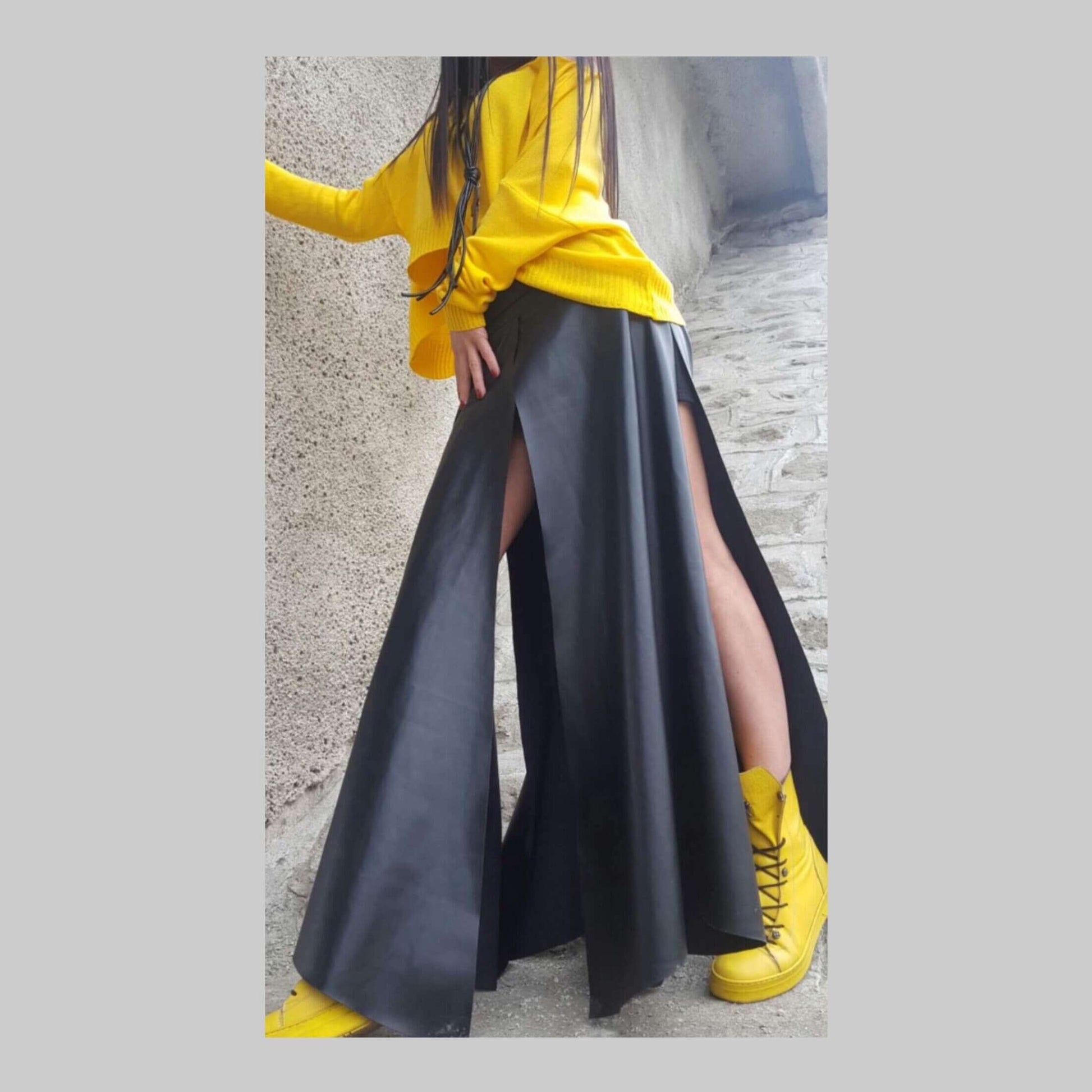 Long Short Leather Skirt - Handmade clothing from AngelBySilvia - Top Designer Brands 
