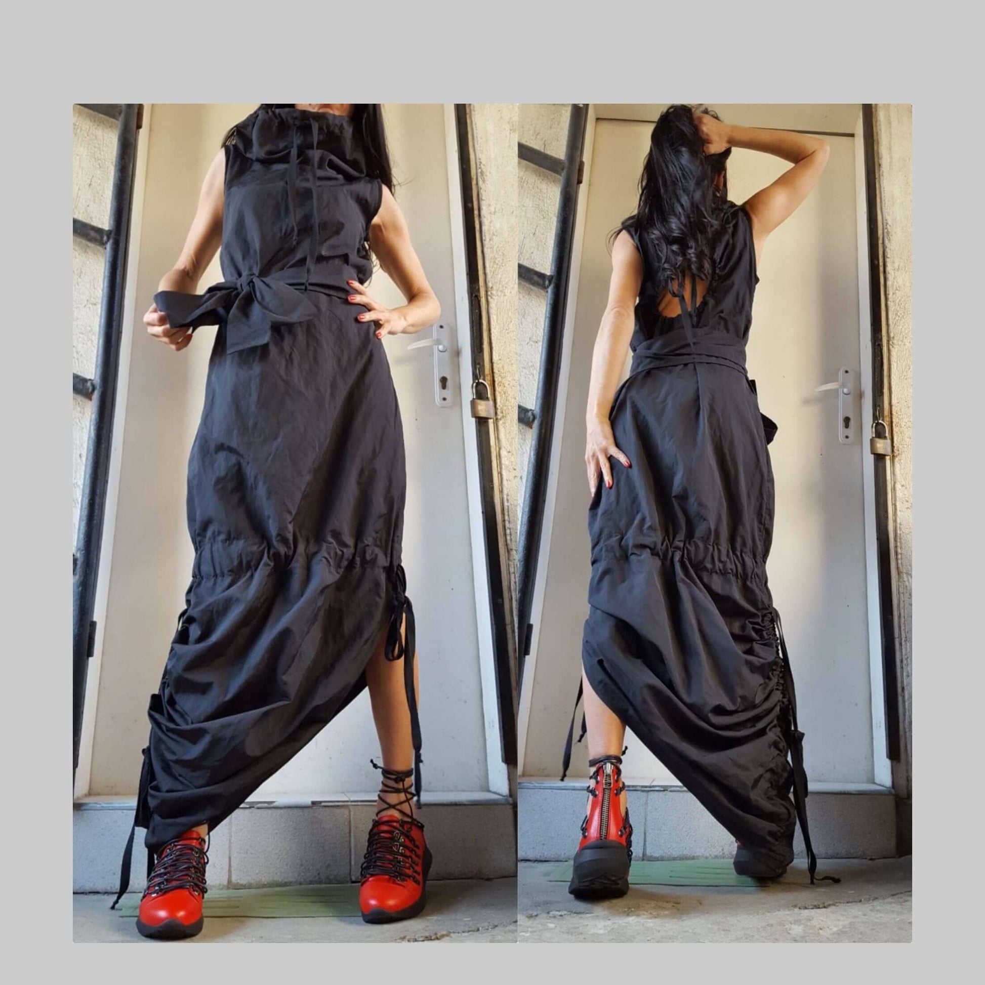 Asimmetric Black Long Dress - Handmade clothing from AngelBySilvia - Top Designer Brands 