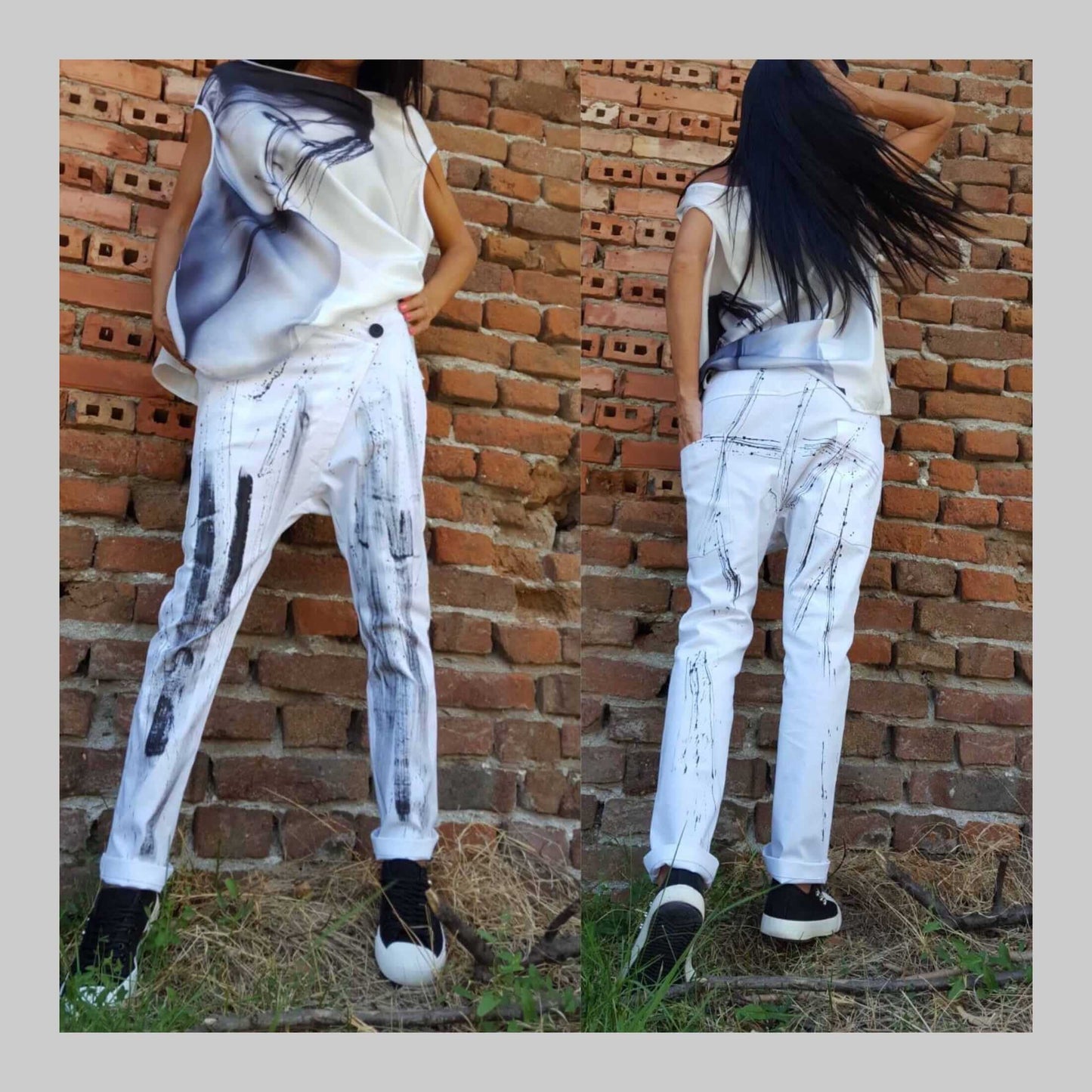 Hand Painted Pants - Handmade clothing from AngelBySilvia - Top Designer Brands 