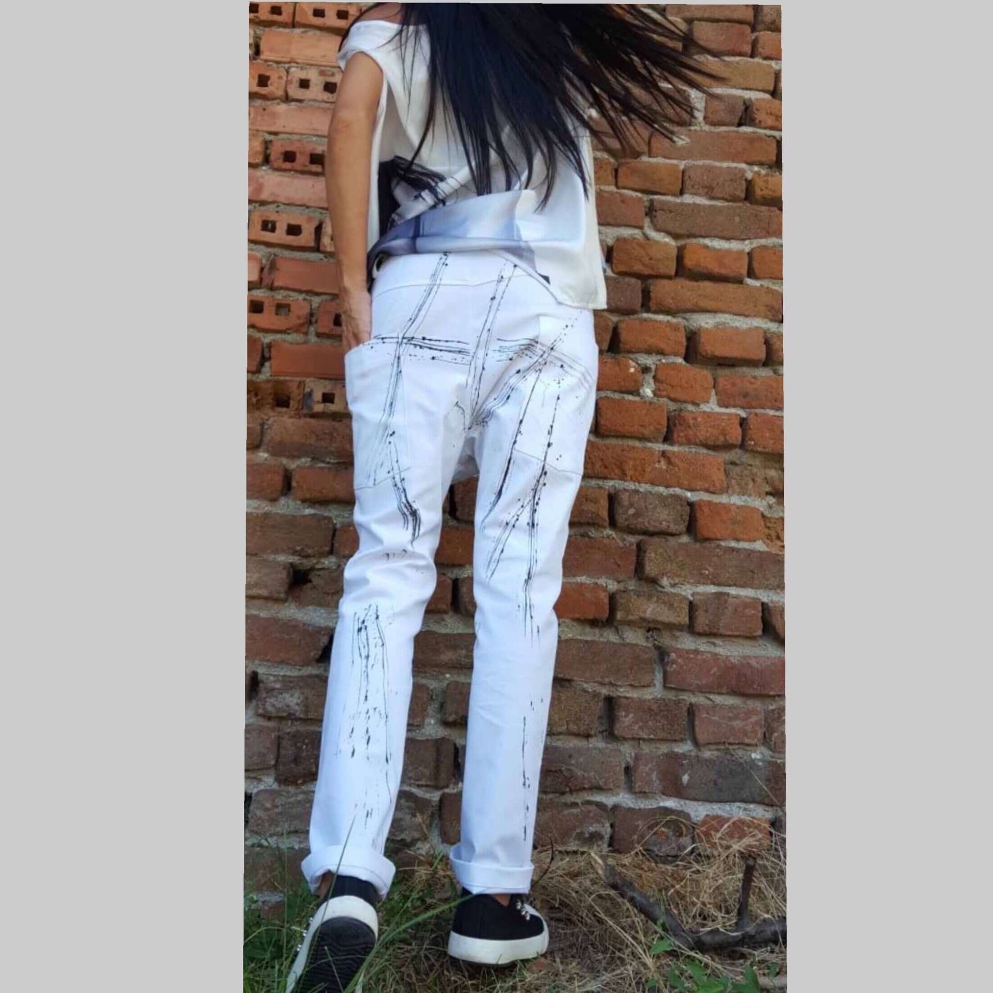 Hand Painted Pants - Handmade clothing from AngelBySilvia - Top Designer Brands 