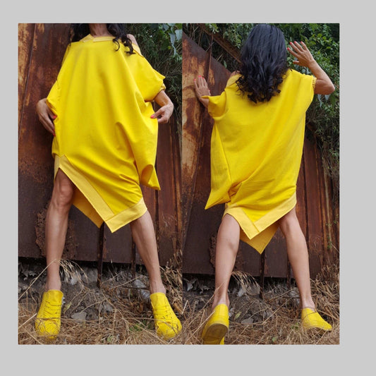 Yellow Cotton Tunic - Handmade clothing from AngelBySilvia - Top Designer Brands 