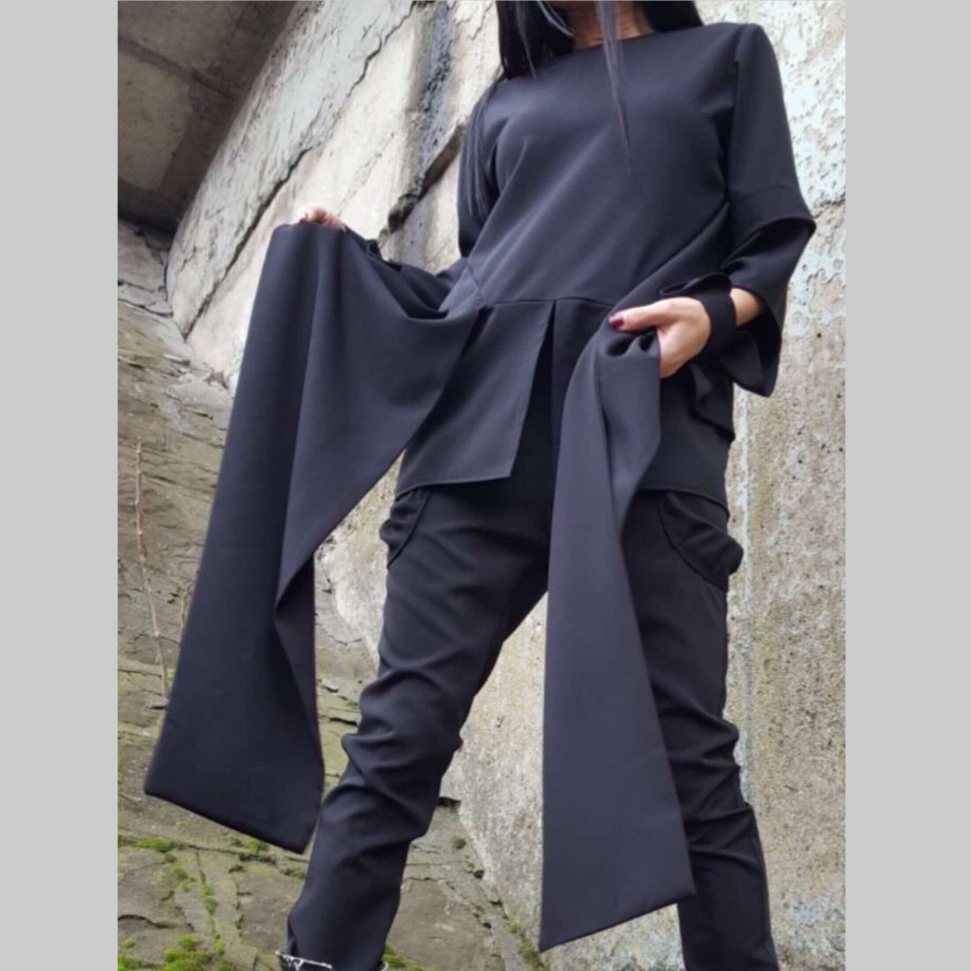 Asymmetric Black Shirt - Handmade clothing from AngelBySilvia - Top Designer Brands 