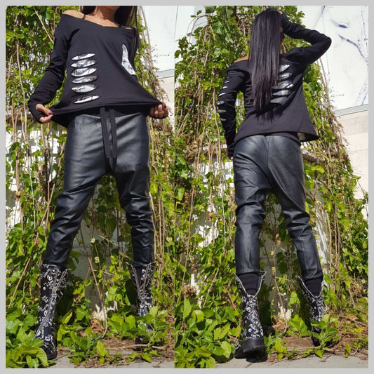 Drop Crotch Eco Leather Pants - Handmade clothing from AngelBySilvia - Top Designer Brands 