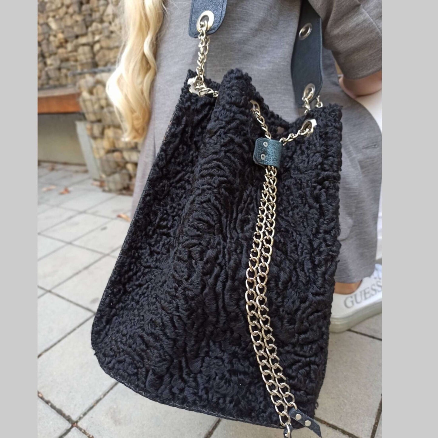 Black Astragan Fur Handbag - Handmade clothing from AngelBySilvia - Top Designer Brands 