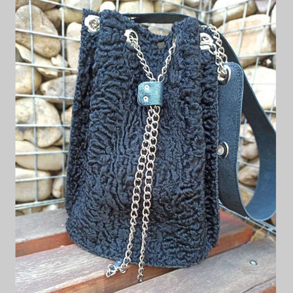 Black Astragan Fur Handbag - Handmade clothing from AngelBySilvia - Top Designer Brands 