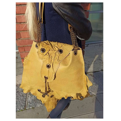 Asymmetric Shoulders Bag Mustard Color - Handmade clothing from AngelBySilvia - Top Designer Brands 