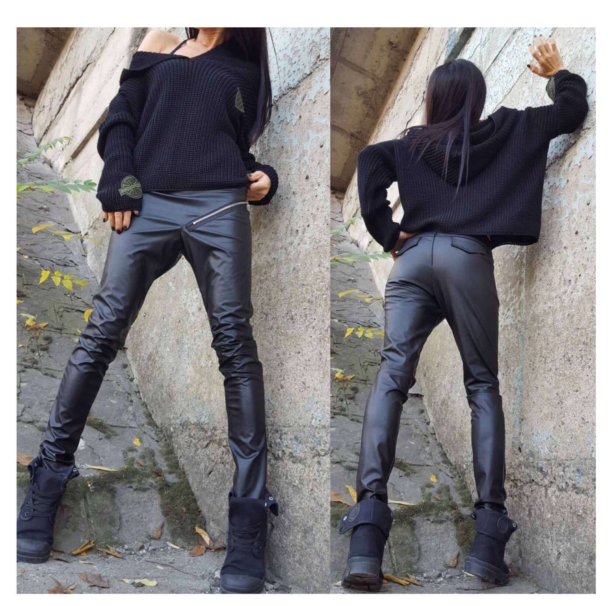 Eco Leather Women Black Pants - Handmade clothing from AngelBySilvia - Top Designer Brands 