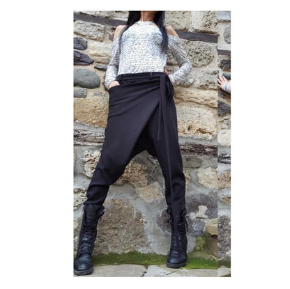 Extravagant Asymmetric Black Long Pants - Handmade clothing from AngelBySilvia - Top Designer Brands 