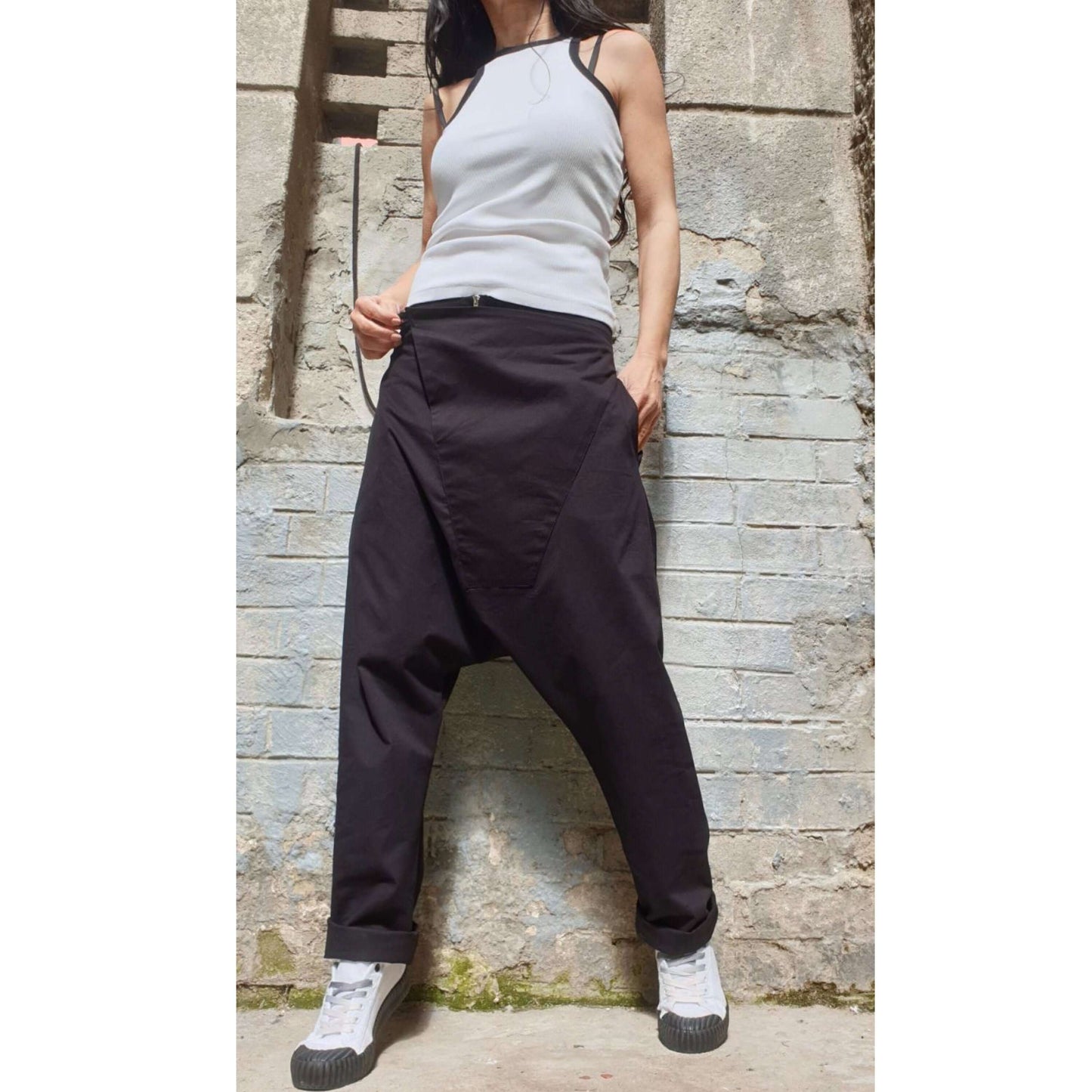 Asymmetric Black Trousers - Handmade clothing from AngelBySilvia - Top Designer Brands 