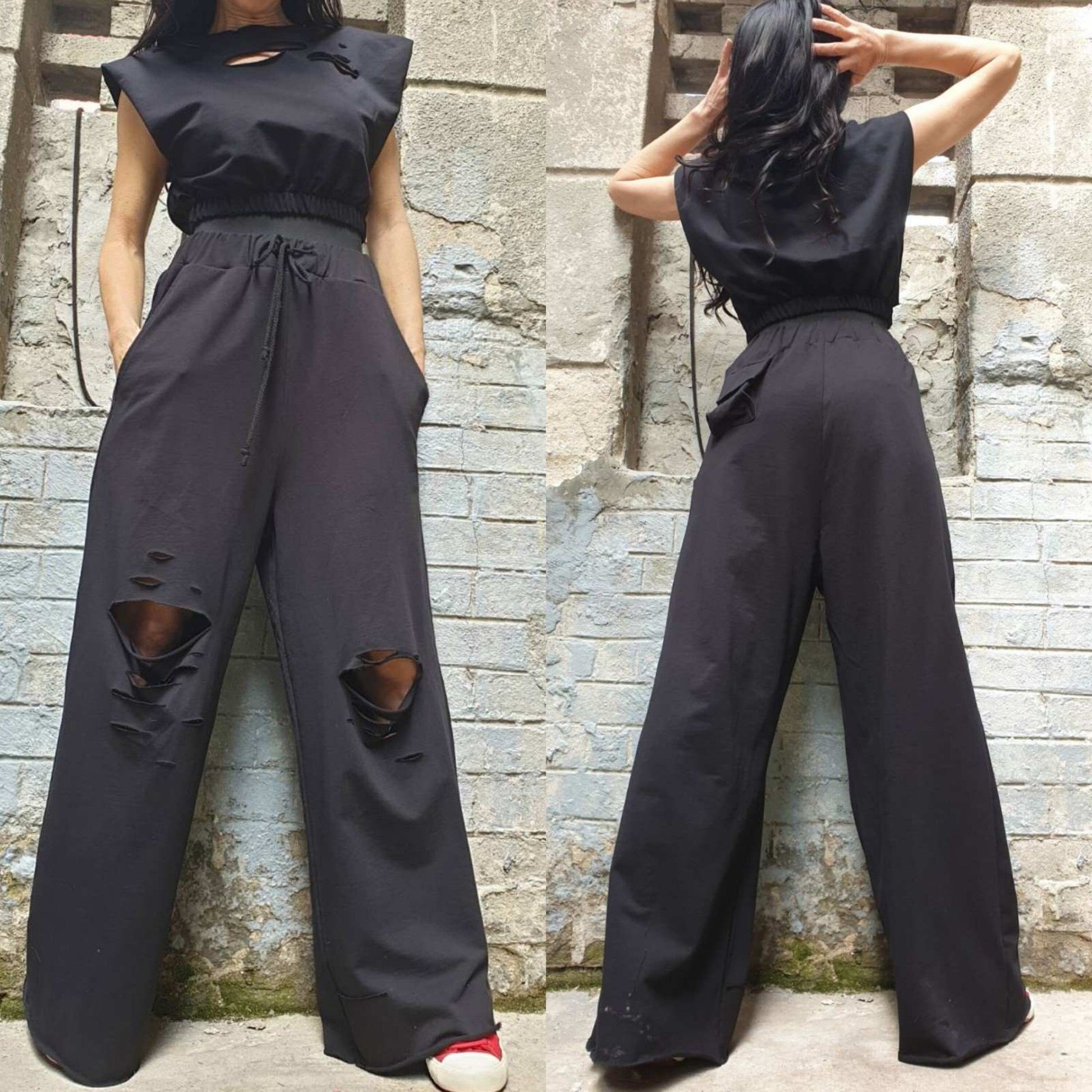 Pants Blouse Casual Black Set - Handmade clothing from AngelBySilvia - Top Designer Brands 