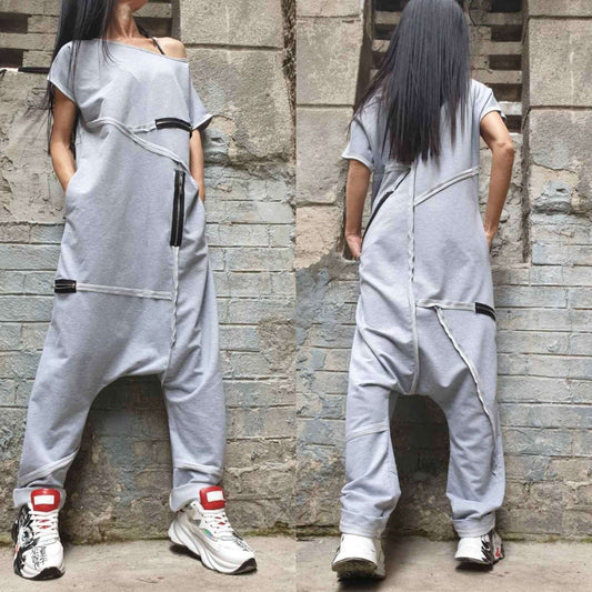 Loose Long Wide Grey Jumpsuit - Handmade clothing from AngelBySilvia - Top Designer Brands 