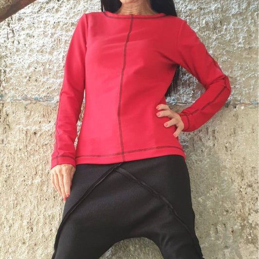 Red Long Sleeve Top - Handmade clothing from AngelBySilvia - Top Designer Brands 