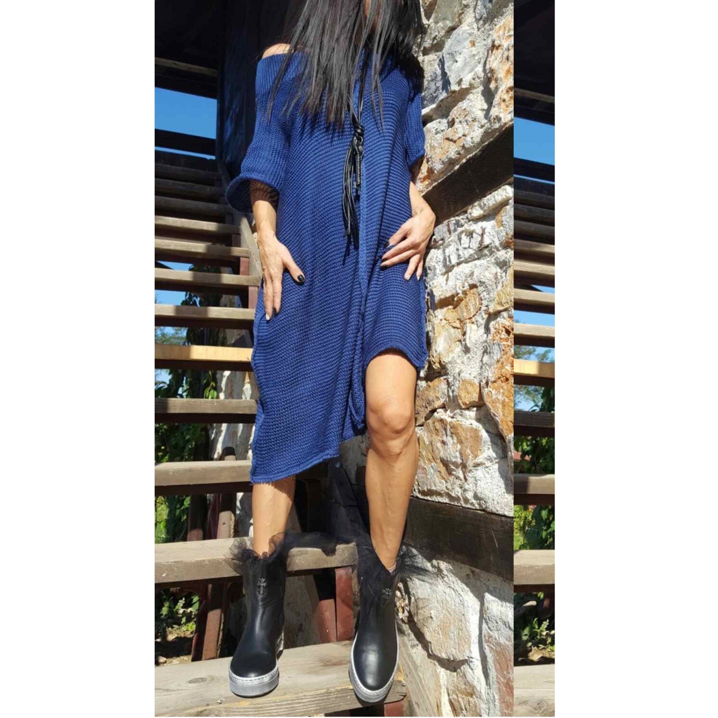 Oversize Blue Long Tunic - Handmade clothing from AngelBySilvia - Top Designer Brands 