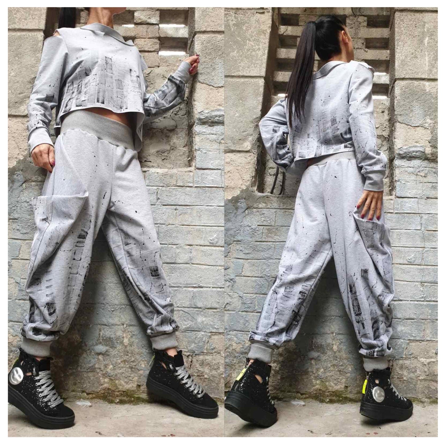 New Collection Hand Painted Grey Suit - Handmade clothing from AngelBySilvia - Top Designer Brands 