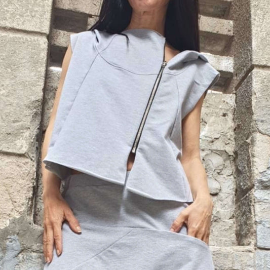 Asymmetric Grey Short Blouse - Handmade clothing from AngelBySilvia - Top Designer Brands 