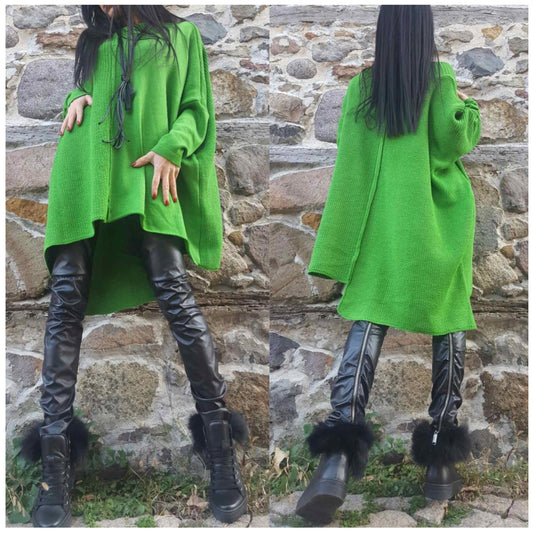 Winter Warm Knitted Green Sweater - Handmade clothing from AngelBySilvia - Top Designer Brands 
