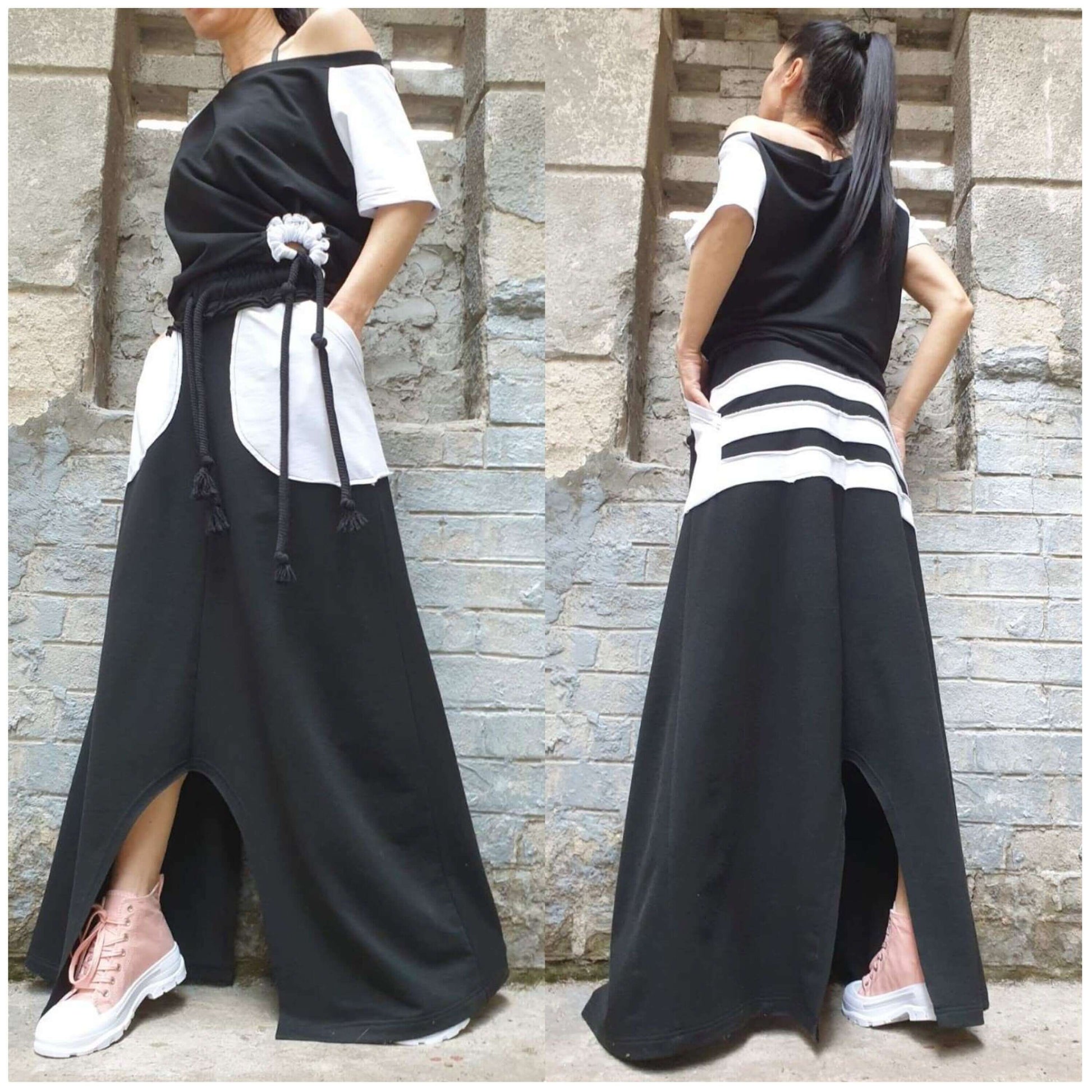 Asymmetric Black White Woman Skirt - Handmade clothing from AngelBySilvia - Top Designer Brands 