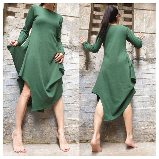 Asymmetric Green Dres - Handmade clothing from AngelBySilvia - Top Designer Brands 