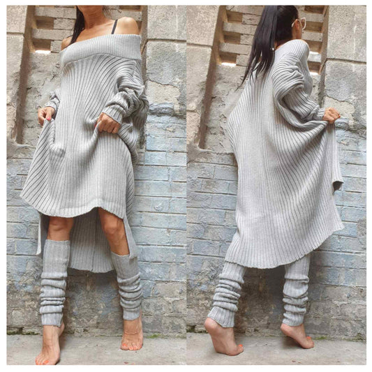New Knitted Wool Leg Warmers, Knitted Gray Leg Warmers And Sweater, Fall - Handmade clothing from AngelBySilvia - Top Designer Brands 