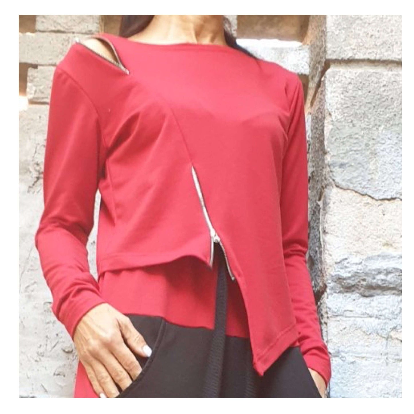 Casual Comfortable Zipper Blouse - Handmade clothing from AngelBySilvia - Top Designer Brands 