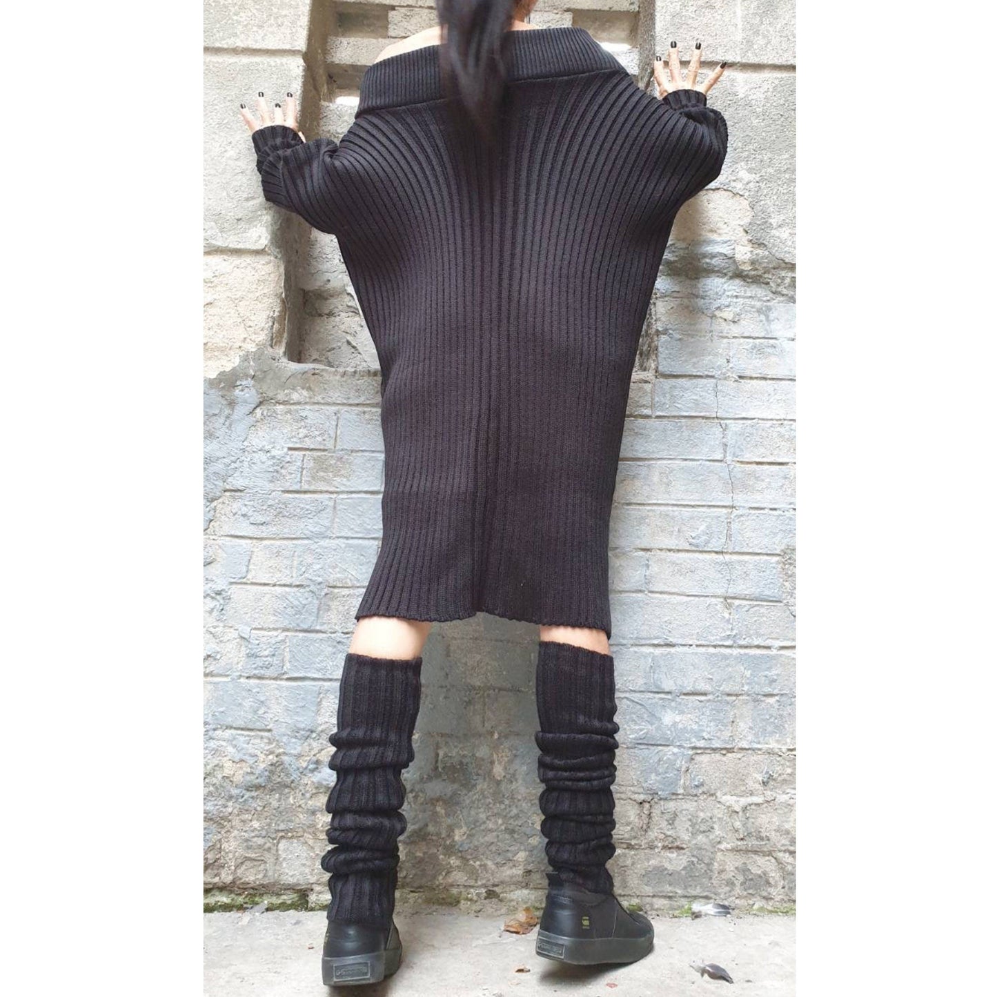 Winter Oversized Sweater, Off-Shoulder Sweater,Knit Long Knee Socks - Handmade clothing from AngelBySilvia - Top Designer Brands 