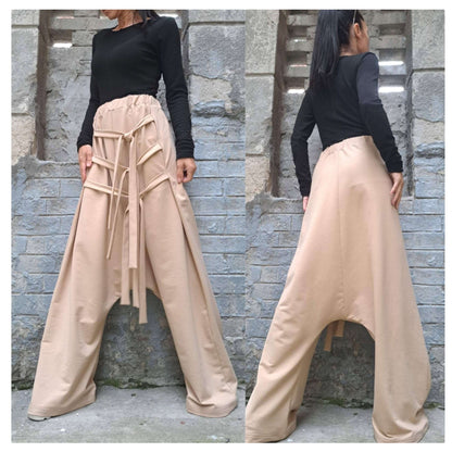 Everyday Beige Drop Crotch Pants - Handmade clothing from AngelBySilvia - Top Designer Brands 