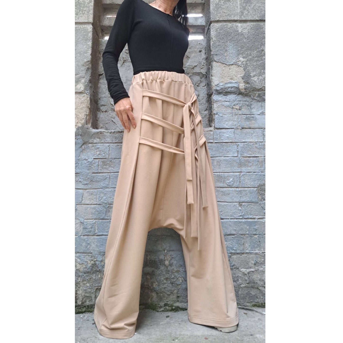 Everyday Beige Drop Crotch Pants - Handmade clothing from AngelBySilvia - Top Designer Brands 